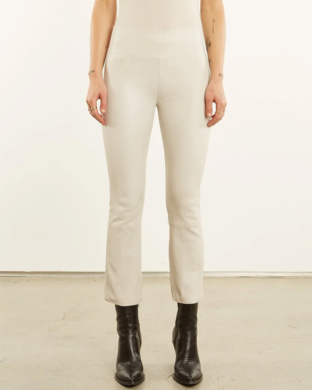 Leather Crop Flare Legging in Chalk