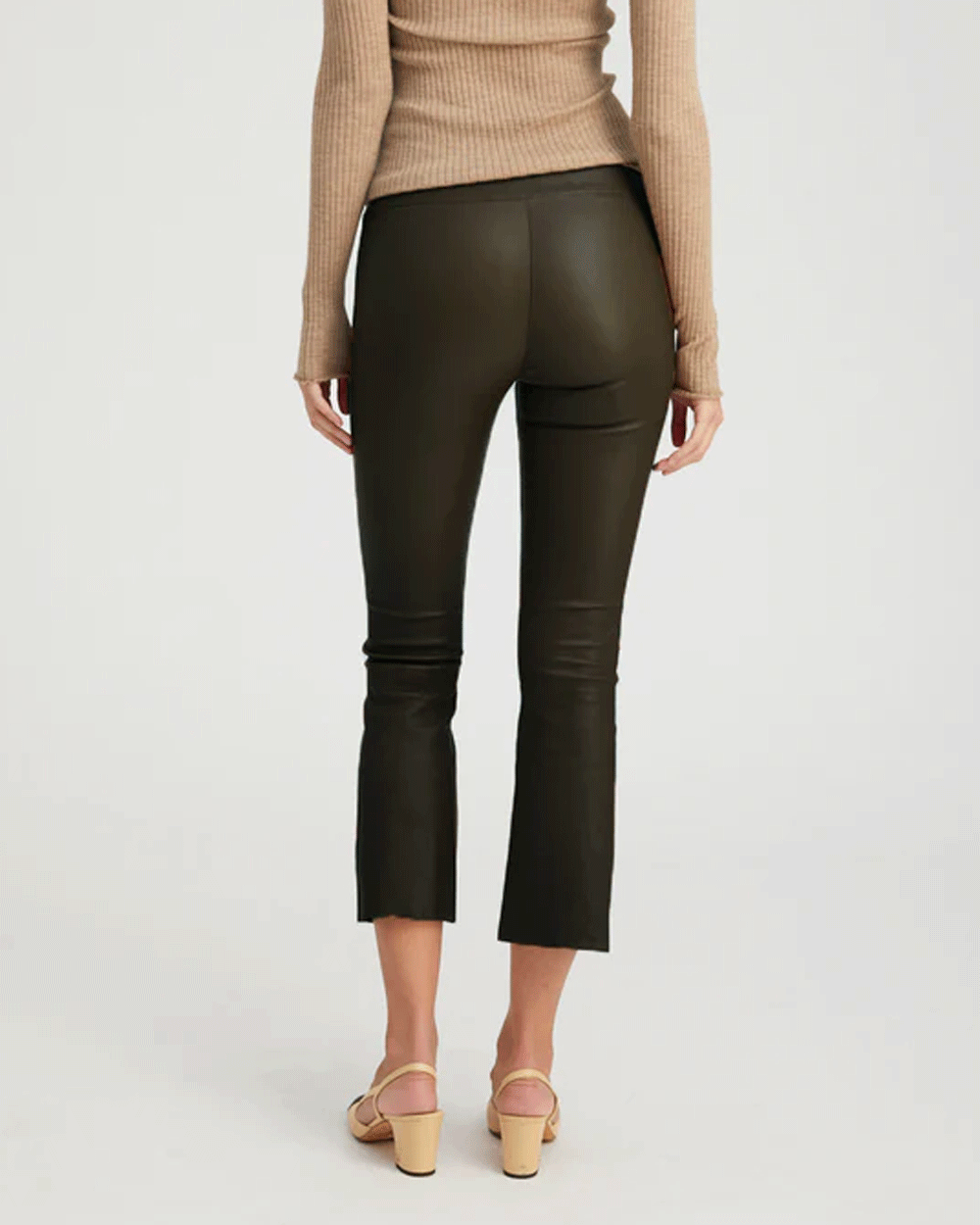 Leather Crop Flare Legging in Cactus