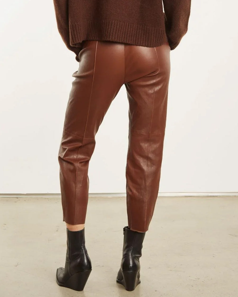 Leather Slim Jogger In Whiskey