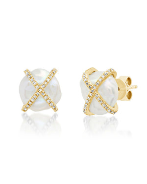 Samira 13 Diamond Cage Pearl Earrings