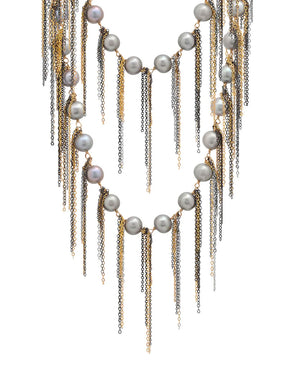 Samira 13 Mixed Metal Fringe Pearl Necklace