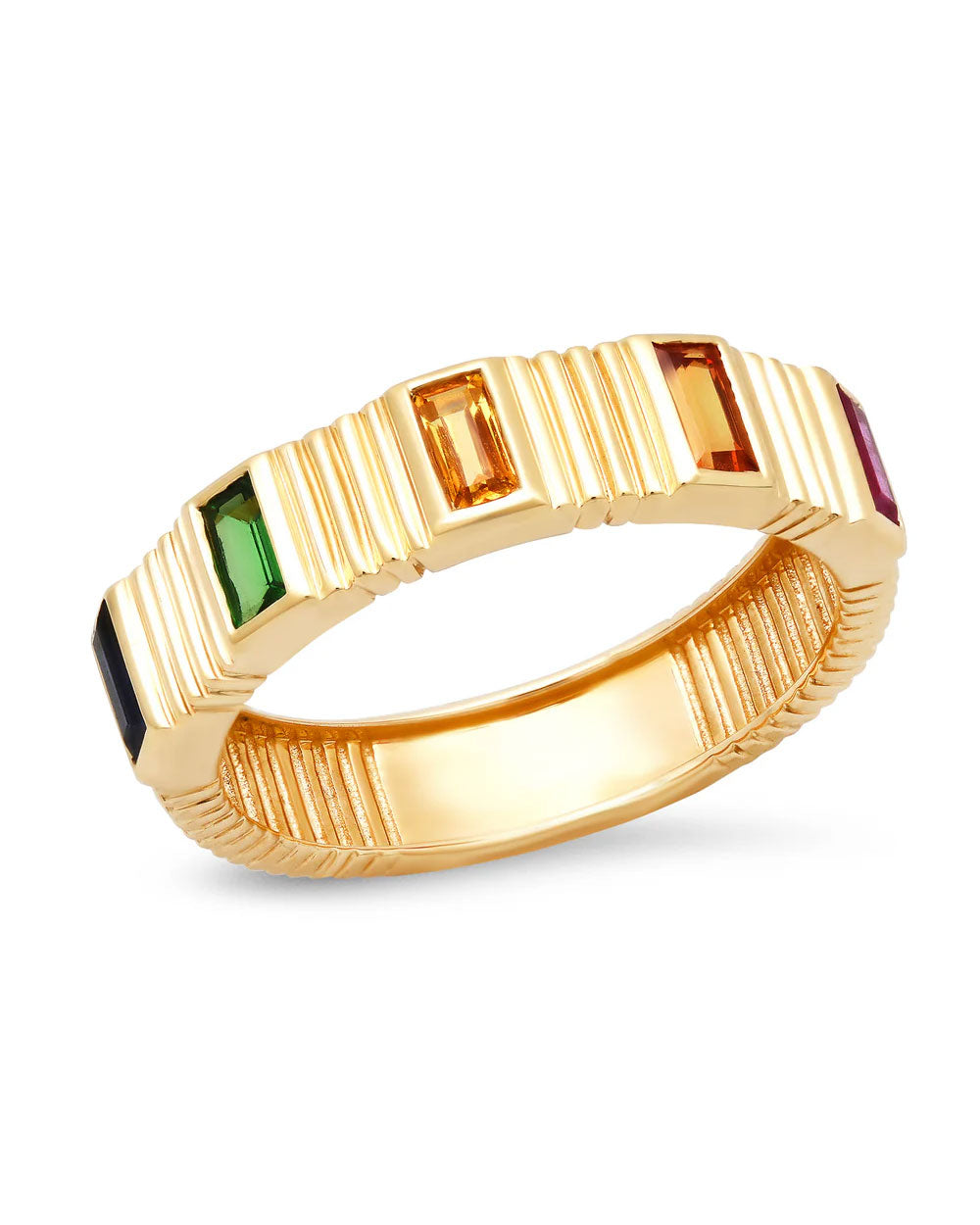 Samira 13 Rainbow Sapphire Baguette Ring