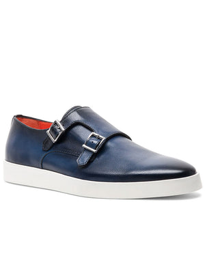 Bankable Leather Monk Strap Loafer in Blue