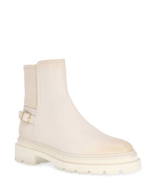 Erin Leather Neoprene Zip Flap Boot in Off White