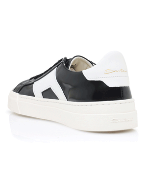 Leather Double Buckle Sneaker in Black and White
