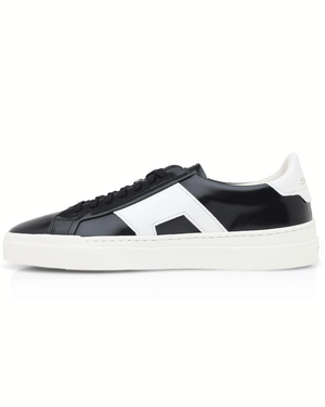 Leather Double Buckle Sneaker in Black and White