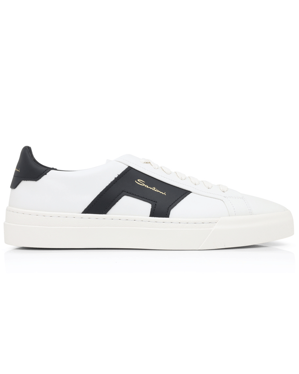 Leather Double Buckle Sneaker in White and Black