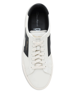 Leather Double Buckle Sneaker in White and Black