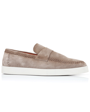 Suede Stitched Dowdy Loafer in Taupe