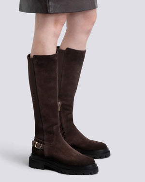 Tall Erin Flat Boot in Dark Brown