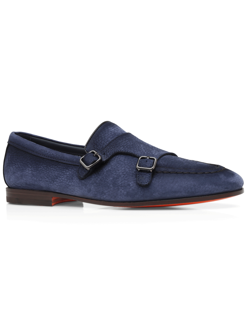 Tumbled Calfskin Double Monk Strap Loafer in Blue
