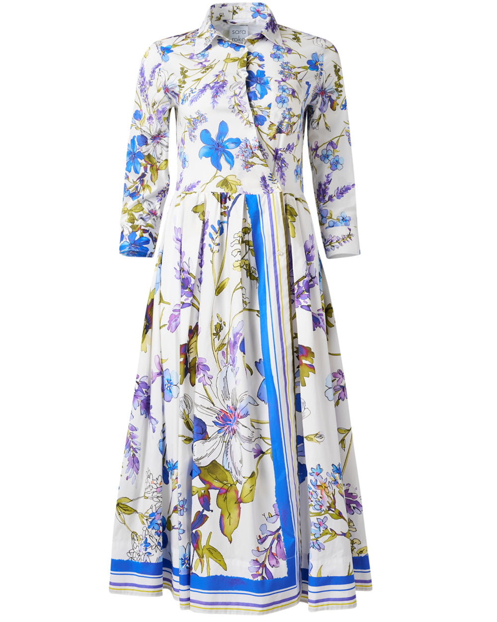Blue Spring Floral Long Sleeve Elenat Maxi Shirt Dress