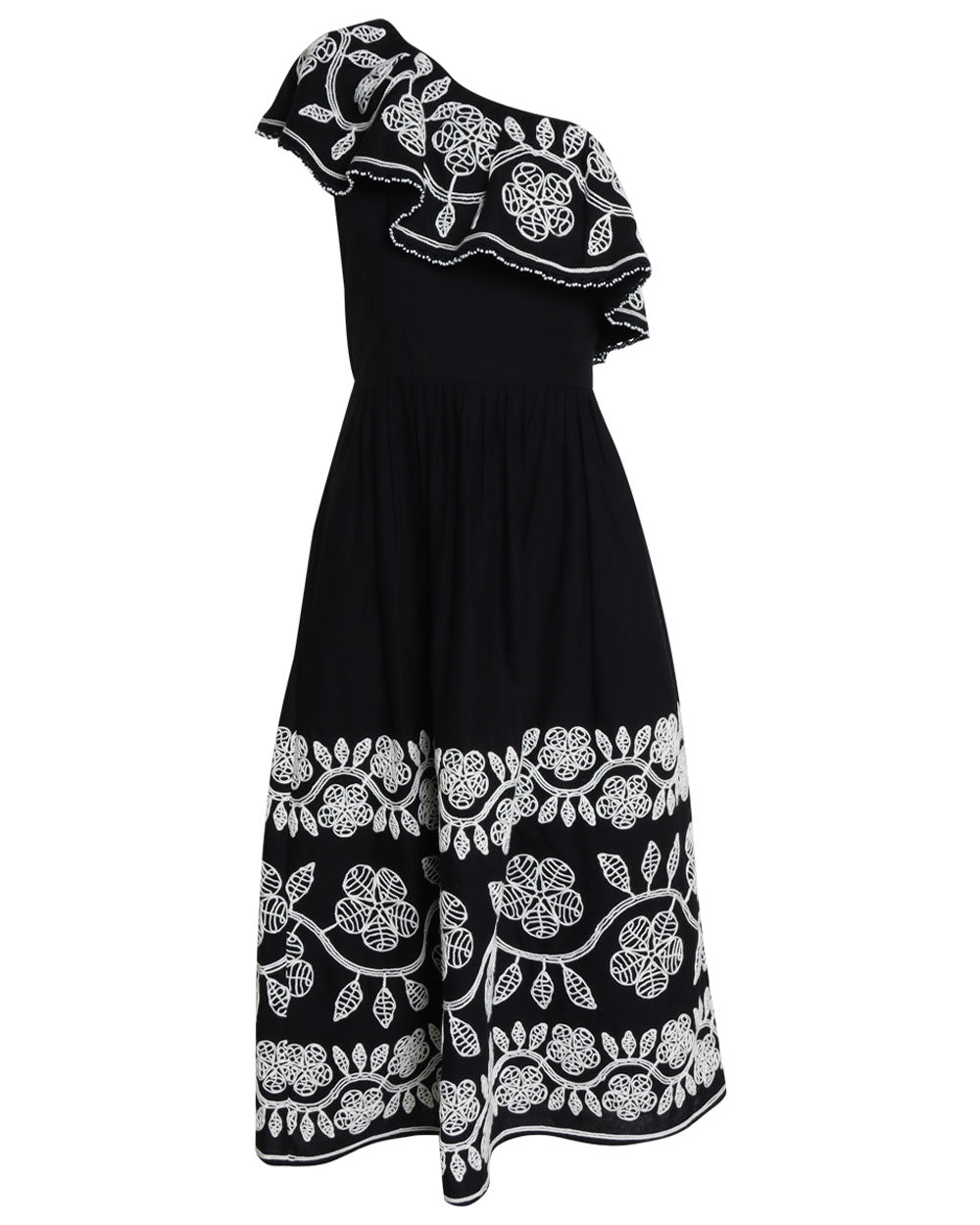 Black Embroidered Beck Midi Dress
