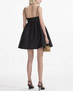 Black Embellished Taffeta Mini Dress