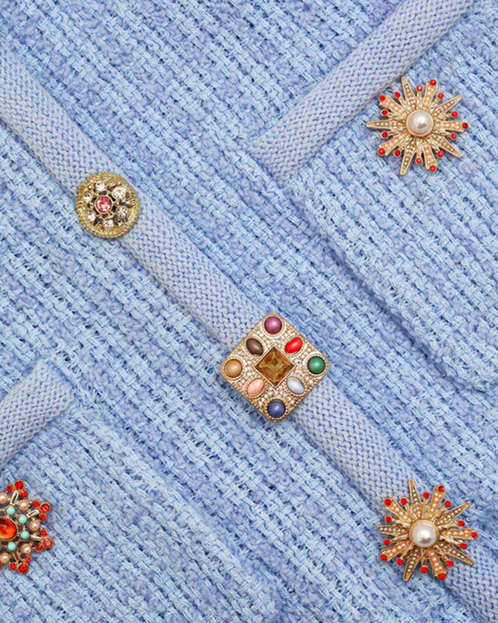 Blue Knit Button Mini Dress