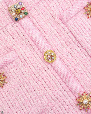 Pink Knit Button Mini Skirt
