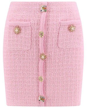 Pink Knit Button Mini Skirt