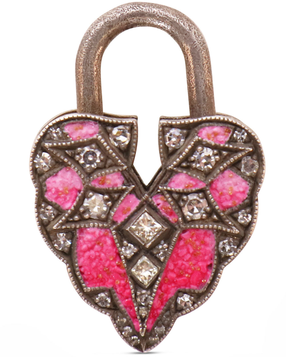 Pink Micro Mosaic Aspen Leaf Padlock Pendant