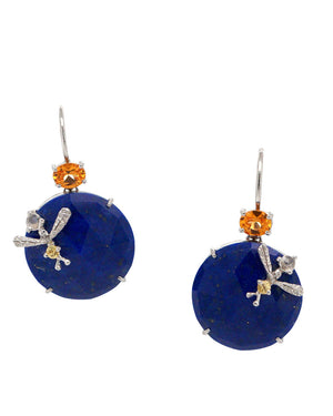 Lapis and Spessartite Bee Earrings