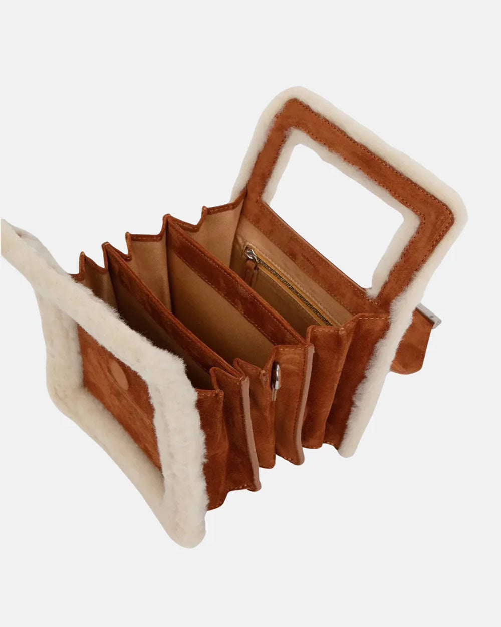 Beau Mini Shearling Box Crossbody Bag in Toffee