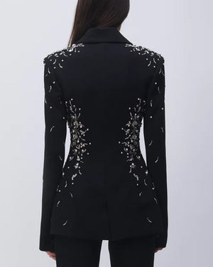 Black Crystal Embellished Single Breasted Blazer