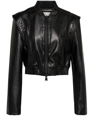 Black Vegan Leather Doreen Boxy Bomber Jacket