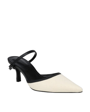 Kieran Canvas and Leather Buckle Pump in Ivory and Black