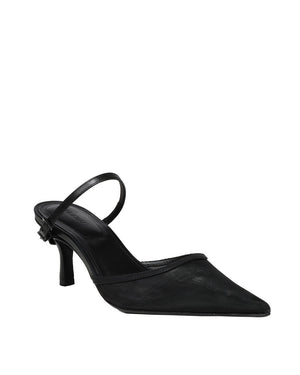 Kieran Mesh and Leather Buckle Pump in Black