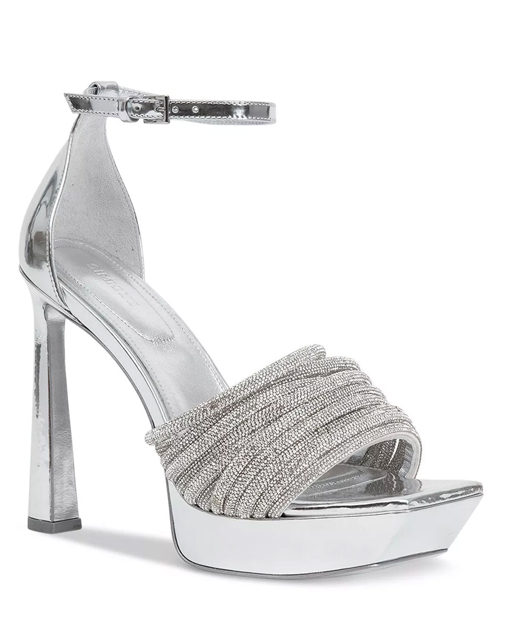 Lena Crystal Platform Sandal in Silver