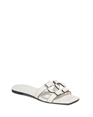 Monogram Leather Flat Slide in Ivory