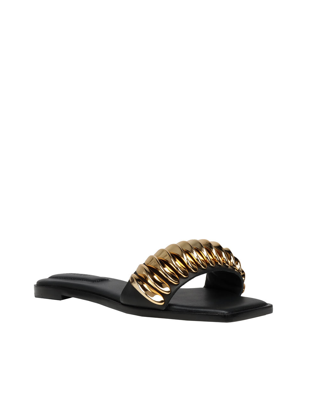 Ripple Flat Slide in Black and Gold