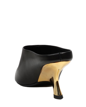 Shadow Leather Mule with Gold Angle Heel in Black