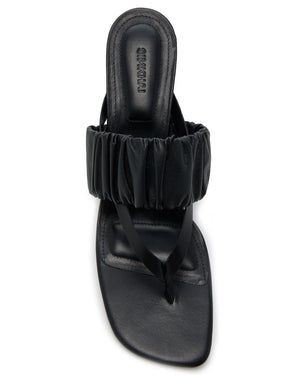 Tamar Ruched Leather Sandal in Black