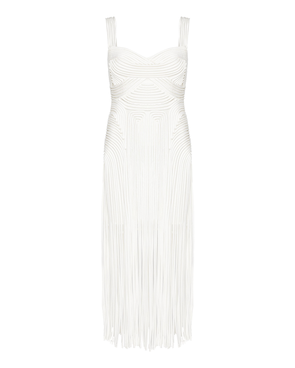 White Darby Fringe Hem Midi Dress