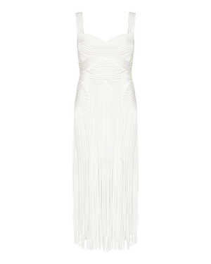 White Darby Fringe Hem Midi Dress