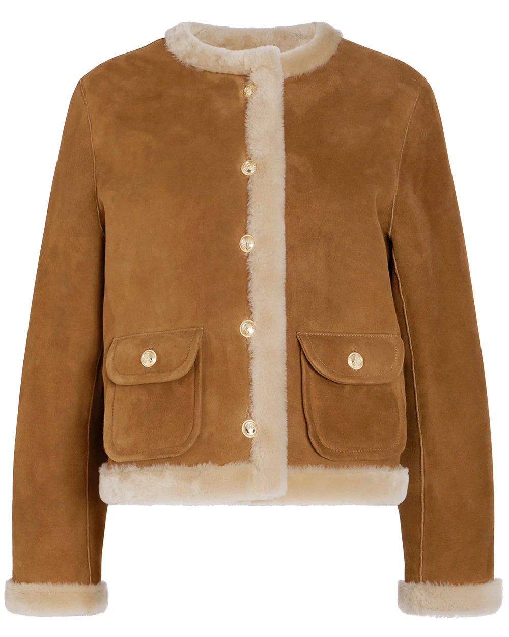 Beige and Cognac Carmen Shearling Jacket