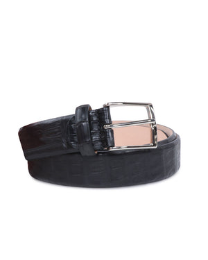 Black Coda Crocodile Caimain Belt in Black