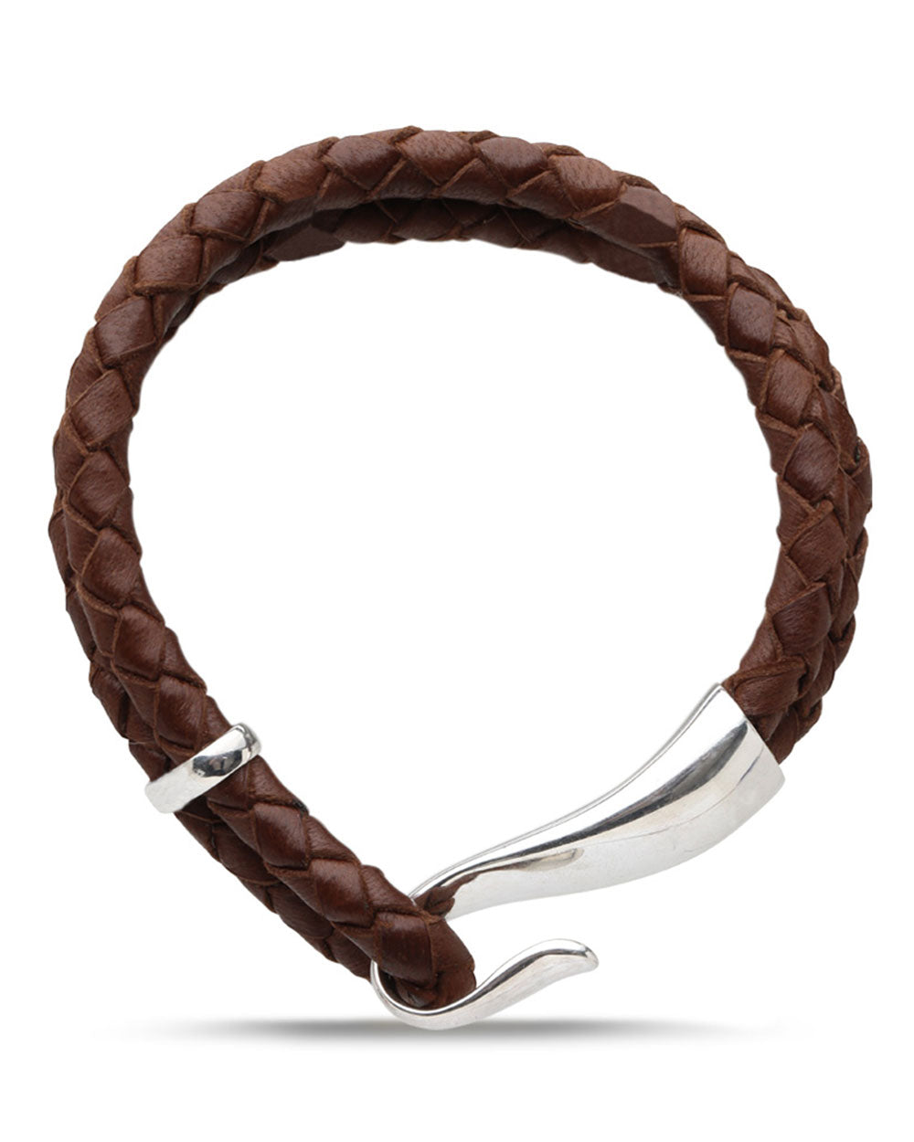 Brown Braided Leather and Sterling Silver Bracelet