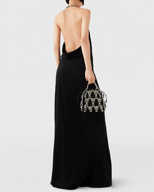 Black Crystal Embellished Strap Dress