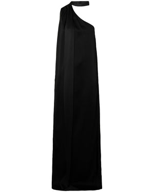 Black Single Shoulder Scarf Neck Maxi Dress