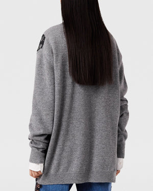Grey Melange Lace Inset Sweater