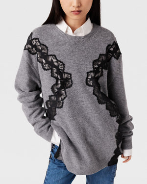 Grey Melange Lace Inset Sweater