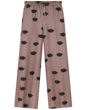 Light Taupe Embellished Lips Pajama Trouser