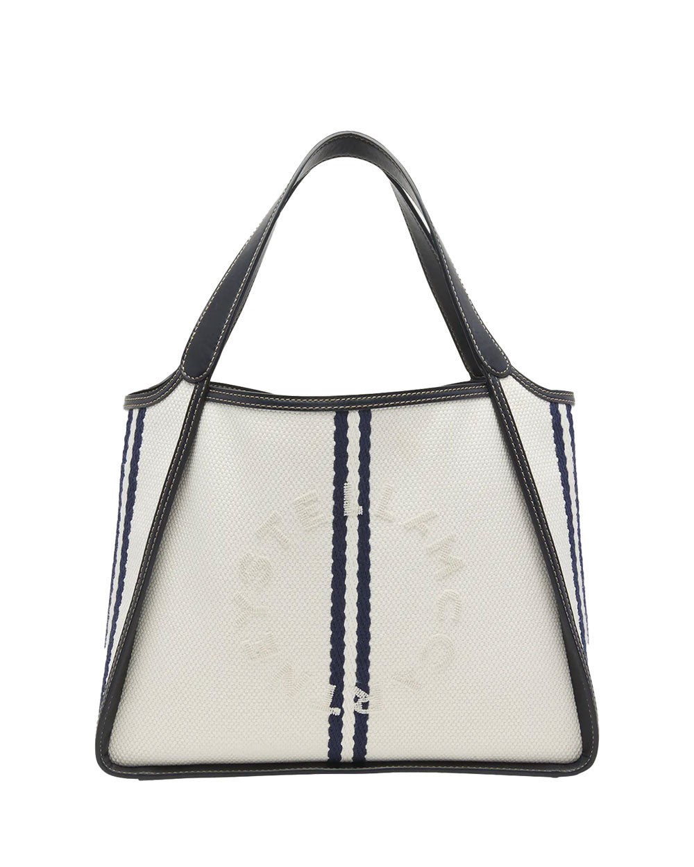 Logo Striped Eco Canvas Tote Bag in Ink and White