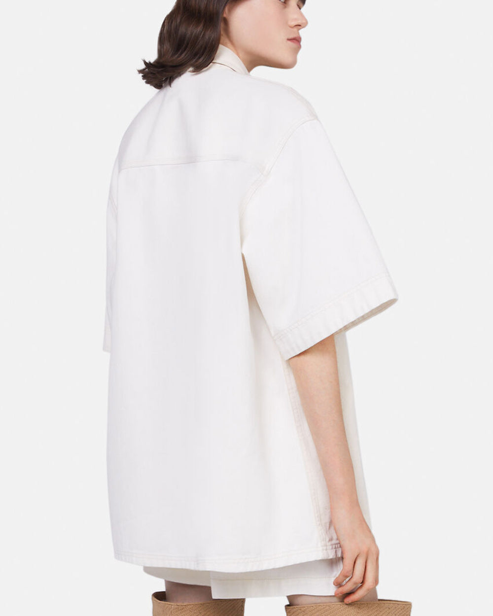 Oversized Denim Shirt in White and Ecru