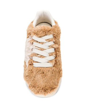 Loop Shaggy Lace-Up Trainers in Beige