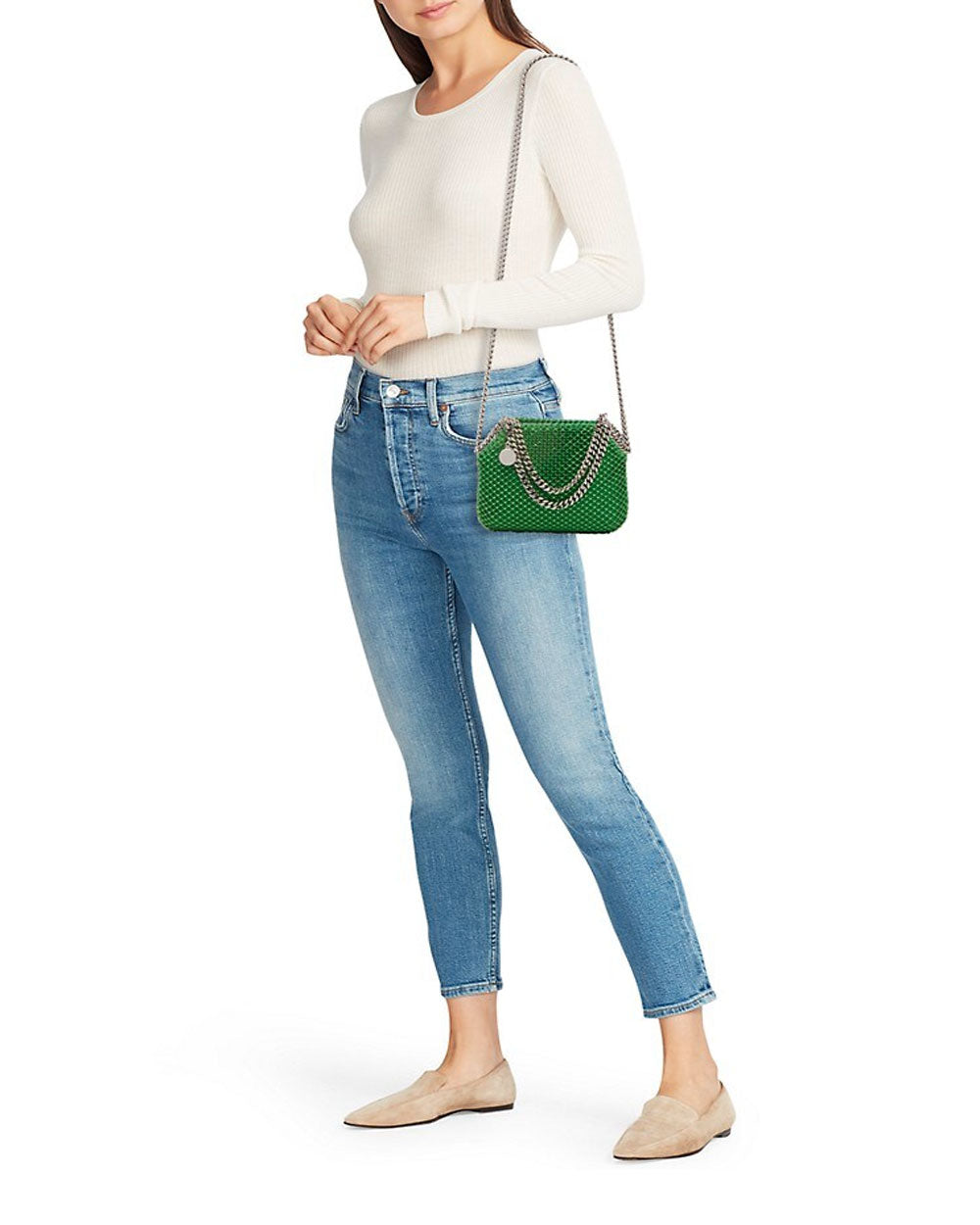 Mini Falabella Crystal Mesh Shoulder Bag in Fluo Green