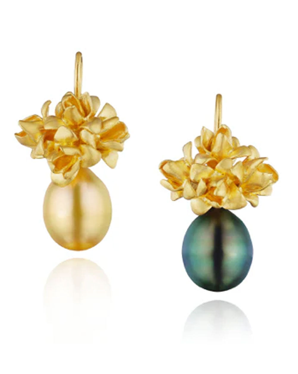 Gold and Tahitian Pearl Flower Cluster Earrings