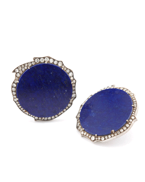 Diamond and Lapis Round Stud Earrings