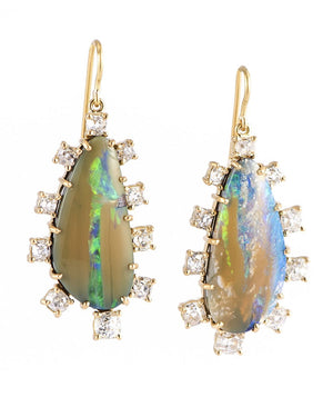 Opal and Diamond Petal Earrings